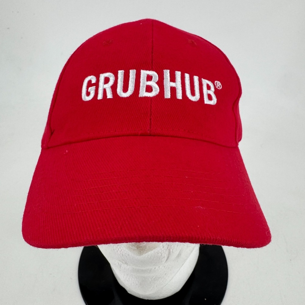 NEW GrubHub‎ Employee Uniform Food Delivery Red Adjustable Embroidered Hat Cap